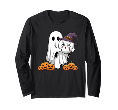 Lustiger Geist Baseball Kürbis Halloween Kinder Herren Damen Langarmshirt von Baseball Lovers Cute Halloween Outfits Boy Girl