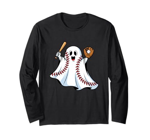 Lustiger Baseball-Geist Kürbis Boo Halloween Kinder Herren Damen Langarmshirt von Baseball Lovers Halloween Ghost Pumpkin Outfits