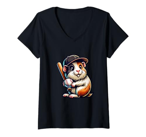 Damen Lustiges Baseball Meerschweinchen T-Shirt mit V-Ausschnitt Damen Lustiges Baseball Meerschweinchen T-Shirt mit V-Ausschnitt von Baseball Lustig Niedlich Sport Fans