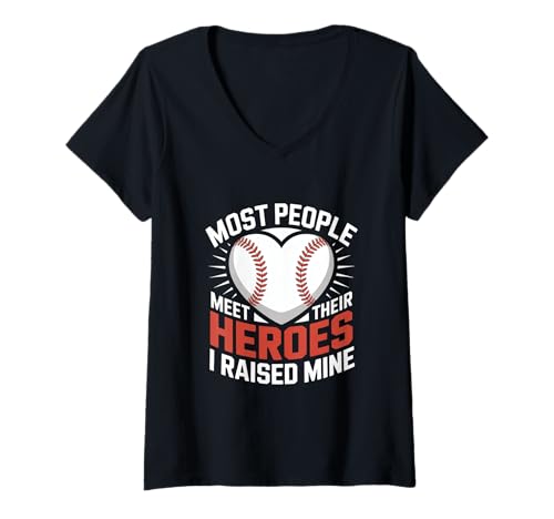 Damen Most People Meet Their Heroes I Raised Mine T-Shirt mit V-Ausschnitt von Baseball Mama Papa Stolz Eltern Helden Herz
