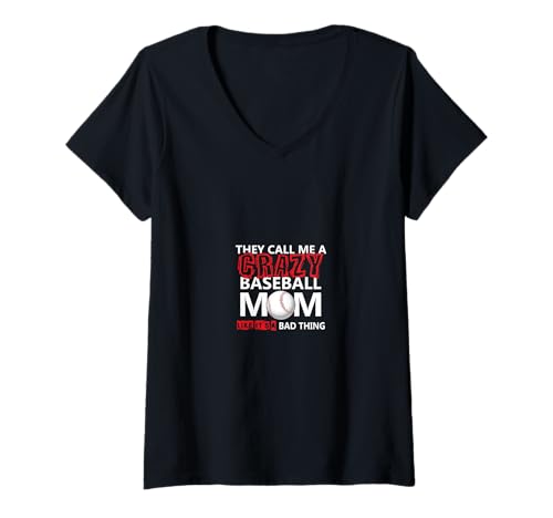 Damen They Call Me A Crazy Baseball Mom T-Shirt mit V-Ausschnitt von Baseball Mutter Spaß Lustige Sprüche