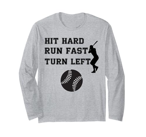 Hit Hard Run Fast Turn Left Lustiger Baseball Herren Damen Kinder Langarmshirt von Baseball Player Baseball Tees Gifts
