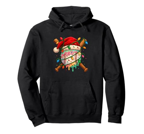 Baseball Weihnachten Eiscreme Weihnachtsmannmütze Lichter Männer Kind Familie Pullover Hoodie von Baseball Player Ice Cream For Christmas