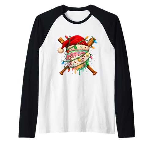 Baseball Weihnachten Eiscreme Weihnachtsmannmütze Lichter Männer Kind Familie Raglan von Baseball Player Ice Cream For Christmas
