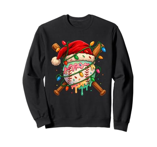 Baseball Weihnachten Eiscreme Weihnachtsmannmütze Lichter Männer Kind Familie Sweatshirt von Baseball Player Ice Cream For Christmas