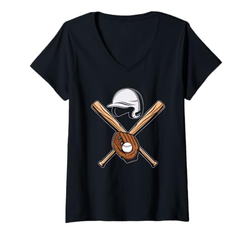 Damen Baseball Softball Hitter Catcher Spielerschläger Baseball Drip T-Shirt mit V-Ausschnitt von Baseball Player Shirt Apparel