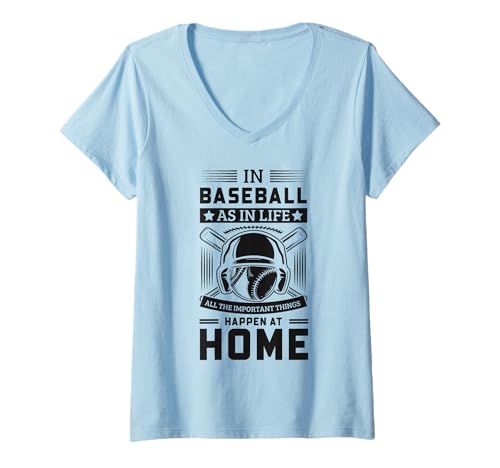 Damen Inspirierende Baseball Sprüche Home Run Funny T-Shirt mit V-Ausschnitt von Baseball Player Shirt Apparel
