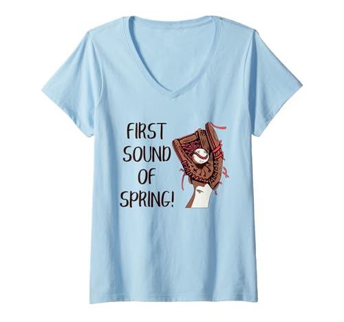 Damen Lustiger Baseball-Fanghandschuh – Erster Klang des Frühlings T-Shirt mit V-Ausschnitt von Baseball Player Shirt Apparel