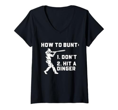 Damen Lustiger Baseball How to Bunt Not Hit Dinger Team Sport T-Shirt mit V-Ausschnitt von Baseball Player Shirt Apparel