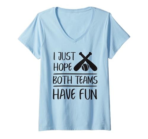 Damen Lustiger Baseball Just Hope Both Teams Have Fun Sports T-Shirt mit V-Ausschnitt von Baseball Player Shirt Apparel