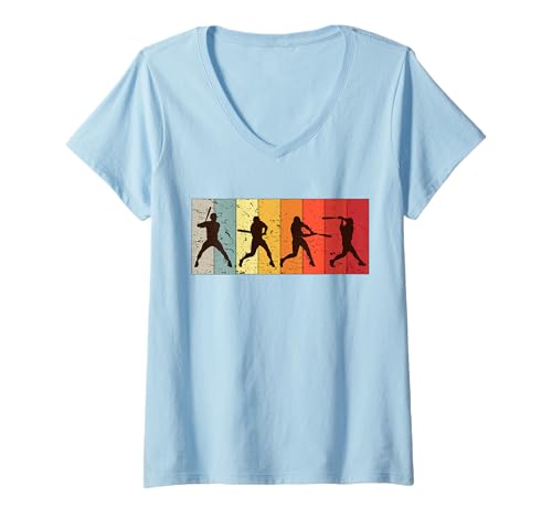 Damen Retro Baseball Batter Herren Vintage Batting T-Shirt mit V-Ausschnitt von Baseball Player Shirt Apparel