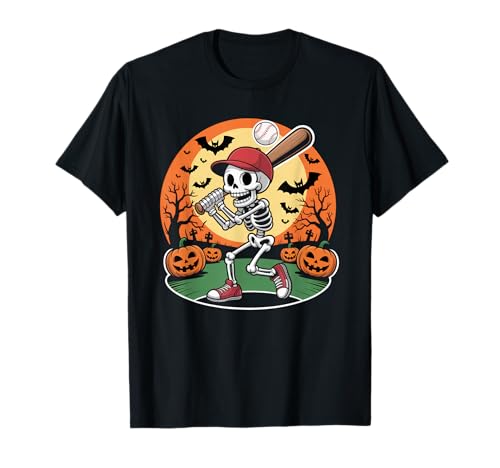 Baseball Skelett Halloween Herren Jungen Baseball Gruselige Jahreszeit T-Shirt von Baseball Skeleton Halloween Moon Bats Pumpkins