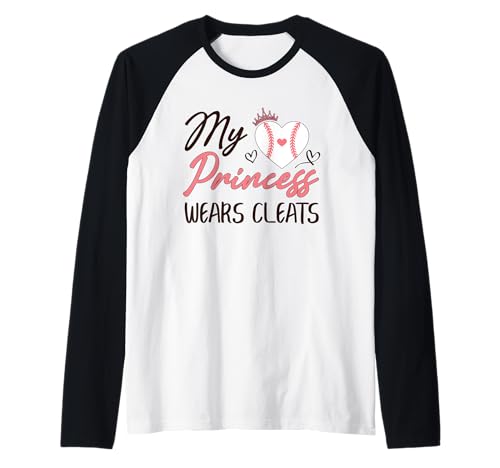 Baseball Mama Papa Meine Prinzessin trägt Stollen Raglan von Baseball Softball Dad Mom Shirts