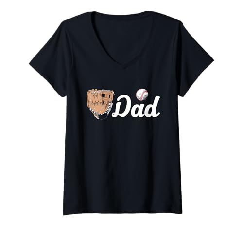 Damen Baseball Dad Softball Papa Vatertag T-Shirt mit V-Ausschnitt von Baseball Softball Dad Shirts For Men