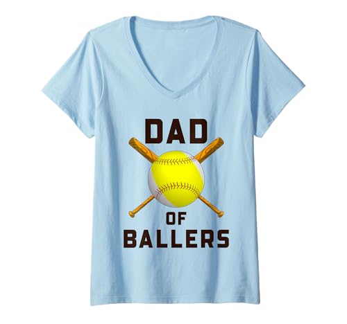 Damen Lustiger Baseball-Softball Dad of Ballers T-Shirt mit V-Ausschnitt von Baseball Softball Dad Shirts For Men