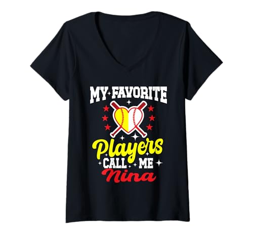 Damen Meine Lieblings-Baseballspieler nennen Mich Nina T-Shirt mit V-Ausschnitt von Baseball Softball Lover Sport Player Family