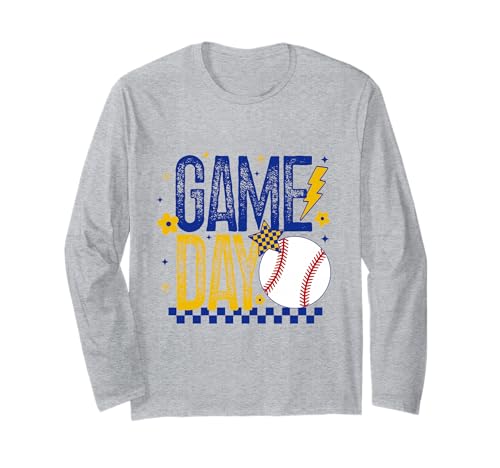 Baseball Mom Coach Mädchen Baseballspieler Retro Blau & Gelb Langarmshirt von Baseball T-Shirt Co.