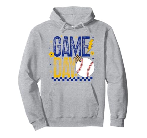 Baseball Mom Coach Mädchen Baseballspieler Retro Blau & Gelb Pullover Hoodie von Baseball T-Shirt Co.