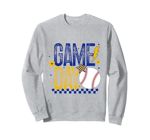 Baseball Mom Coach Mädchen Baseballspieler Retro Blau & Gelb Sweatshirt von Baseball T-Shirt Co.