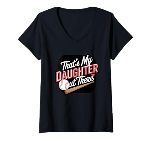 Damen Das Ist Meine Tochter Draußen Baseball T-Shirt mit V-Ausschnitt von Baseball Tochter Stolz Familie Sport