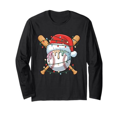 Weihnachts-Baseballspieler, Eiscreme-Weihnachtsmann für Männer und Jungen Langarmshirt von Baseball Xmas Ice Cream Dripping