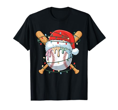 Weihnachts-Baseballspieler, Eiscreme-Weihnachtsmann für Männer und Jungen T-Shirt von Baseball Xmas Ice Cream Dripping