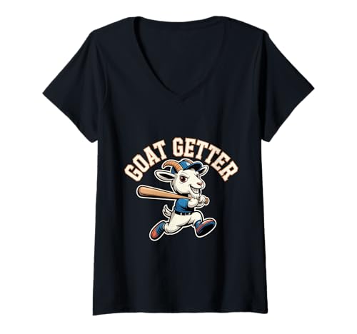 Damen Goat Getter Baseball Ziege Schlagmann Spieler T-Shirt mit V-Ausschnitt Damen Goat Getter Baseball Ziege Schlagmann Spieler T-Shirt mit V-Ausschnitt von Baseball Ziege Goat Getter Humor Spieler Team