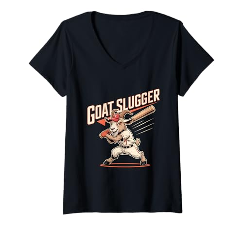 Damen Goat Slugger Baseball Ziege Home Run Schlag T-Shirt mit V-Ausschnitt Damen Goat Slugger Baseball Ziege Home Run Schlag T-Shirt mit V-Ausschnitt von Baseball Ziege Home Run Spieler Sport Humor