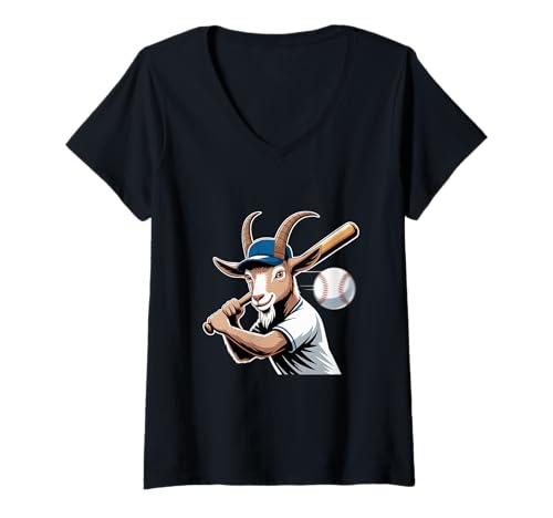 Damen Ziegen Baseball Spieler Mit Schläger Und Ball T-Shirt mit V-Ausschnitt Damen Ziegen Baseball Spieler Mit Schläger Und Ball T-Shirt mit V-Ausschnitt von Baseball Ziege Schlagmann Cap Ball Sport Liga