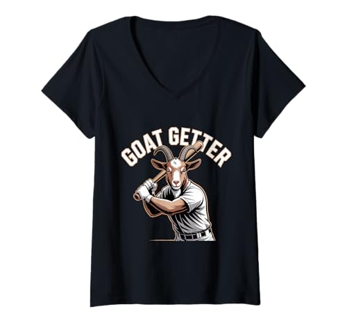 Damen Goat Getter Baseball Ziege Schlagmann Motivation T-Shirt mit V-Ausschnitt Damen Goat Getter Baseball Ziege Schlagmann Motivation T-Shirt mit V-Ausschnitt von Baseball Ziege Schlagmann Sport Humor Teamwork
