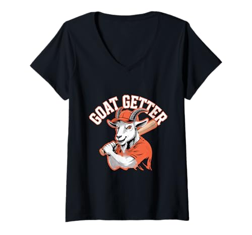 Damen Goat Getter Baseball Ziege Spieler Spruch T-Shirt mit V-Ausschnitt von Baseball Ziege Sport Humor Team Spruch Fan