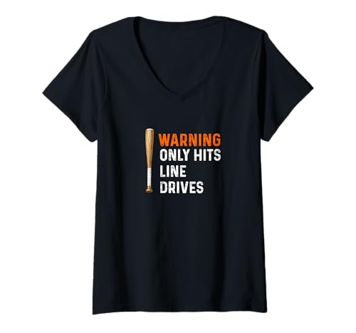 Damen Warning Only Hits Line Drives Baseballschläger Home Run T-Shirt mit V-Ausschnitt von Baseball for Boys Funny Sayings Players Kids by RJ