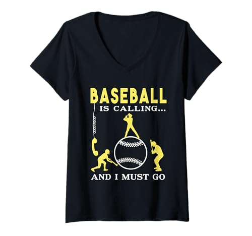 Damen Baseball is Calling and I Must Go Lustiger Baseball-Liebhaber T-Shirt mit V-Ausschnitt Damen Baseball is Calling and I Must Go Lustiger Baseball-Liebhaber T-Shirt mit V-Ausschnitt von Baseball is Calling and i must Go