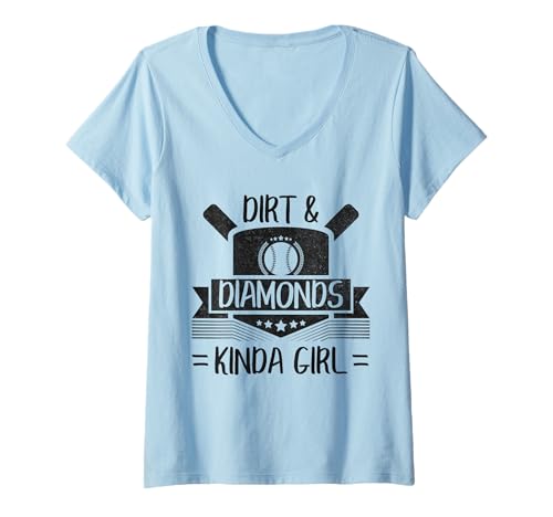 Damen Lustiger niedlicher Baseball-Softball-Heimteller Kinda Girl T-Shirt mit V-Ausschnitt von Baseball & Softball Girl Co.