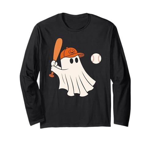 Ghost Baseball Halloween Sport Jungen Mädchen Kinder Langarmshirt von BaseballAxis1