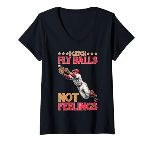 Damen I Catch Fly Balls Not Feelings Baseball -Außenfeld Sport T-Shirt mit V-Ausschnitt Damen I Catch Fly Balls Not Feelings Baseball -Außenfeld Sport T-Shirt mit V-Ausschnitt von Baseballfeld schwierige Zitate