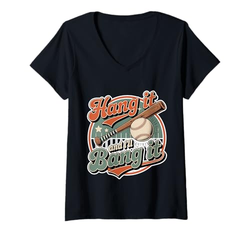 Damen Hang It and I'll Bang It Competitive Baseball Sports - T-Shirt mit V-Ausschnitt Damen Hang It and I'll Bang It Competitive Baseball Sports - T-Shirt mit V-Ausschnitt von Baseballschläger Zitate und Sporthumor