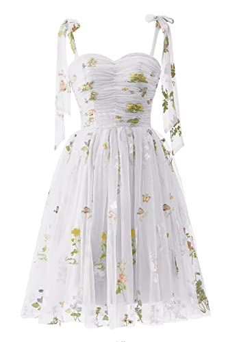 Basgute kurzes Kleid aus Tüll für Ehemaligentreffen, Abschlussball mit Blumenstickerei, für Teenager, mit Mini-Spaghettiträgern, formelles Abendkleid, Partykleid, 12 von Basgute