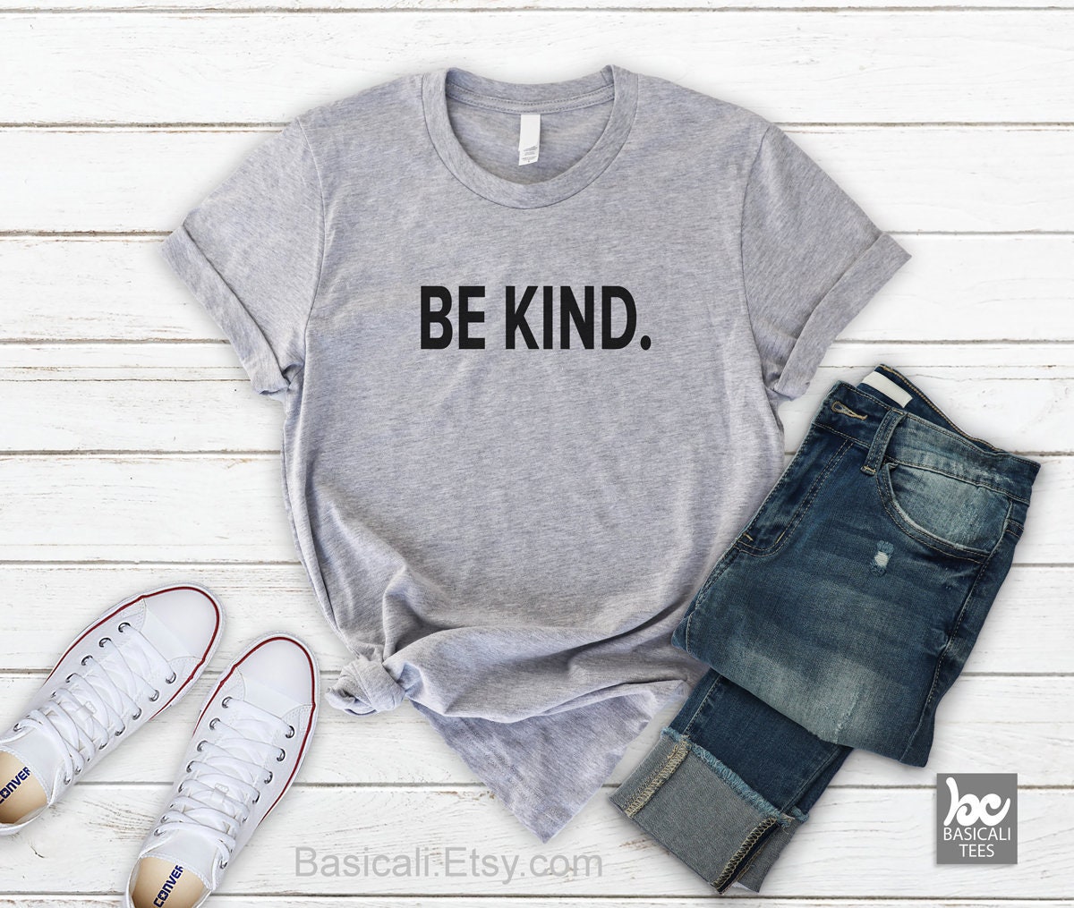 Be Kind Shirt Weiches Unisex T-Shirt, Heather Grey von BasiCali