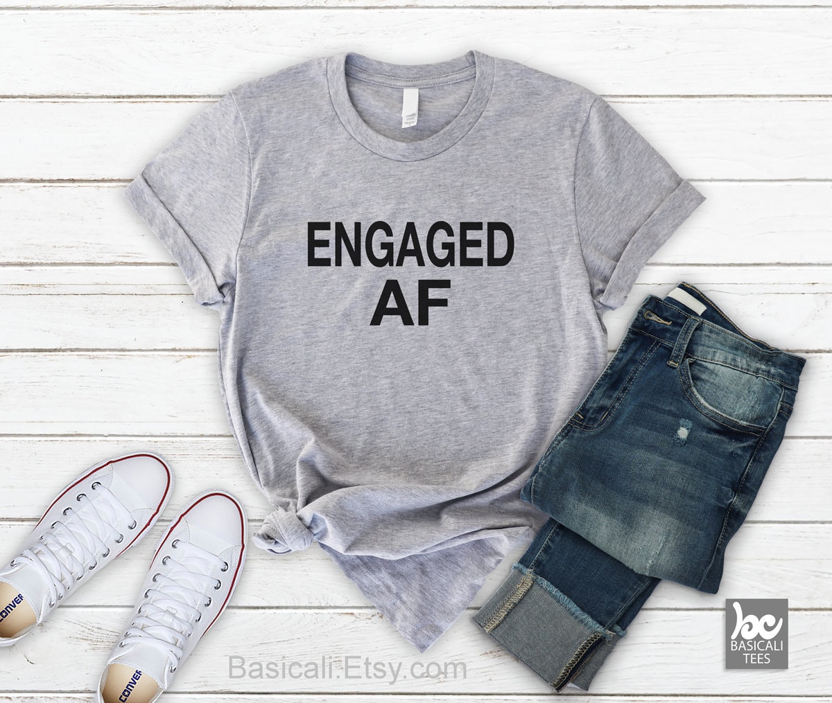Engagiertes Af Shirt Weiches Unisex Verlobungs T-Shirt von BasiCali