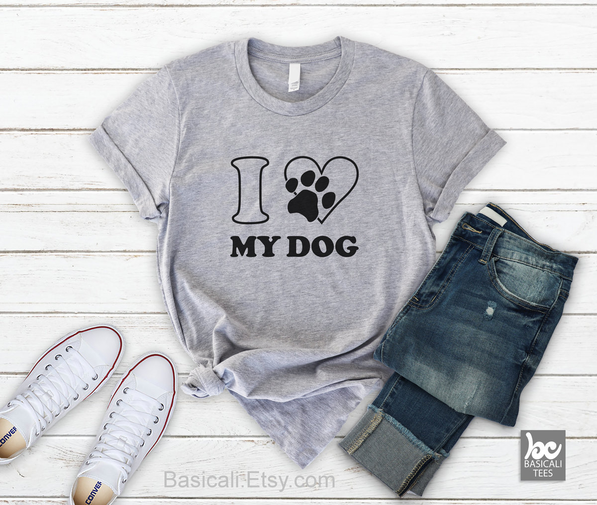 Ich Liebe Meinen Hund Shirt Unisex Haustier Liebhaber T-Shirt von BasiCali