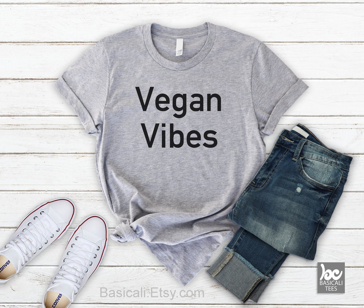 Vegan Vibes T-Shirt Weiches Bella Canvas Unisex T-Shirt von BasiCali