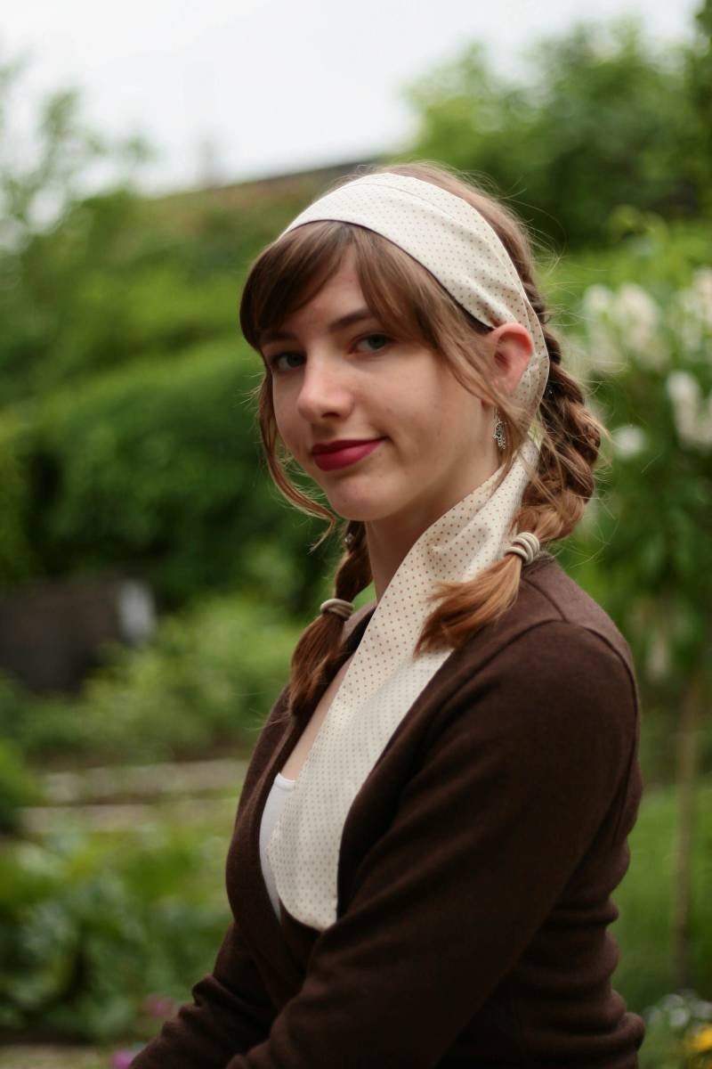 Haarband Lang Cremeweiß Hellbraun Gepunktet von BasiaKollek