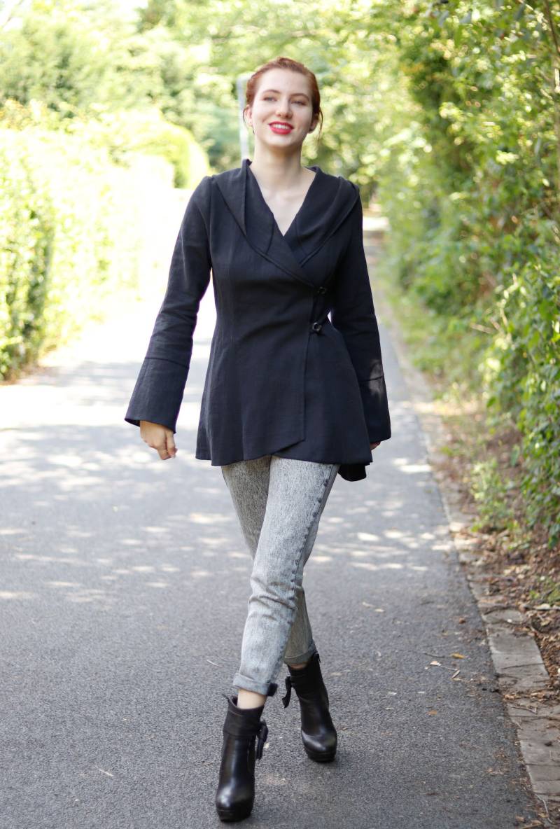 Leinenjacke Kurzmantel Dunkel-Anthrazit von BasiaKollek