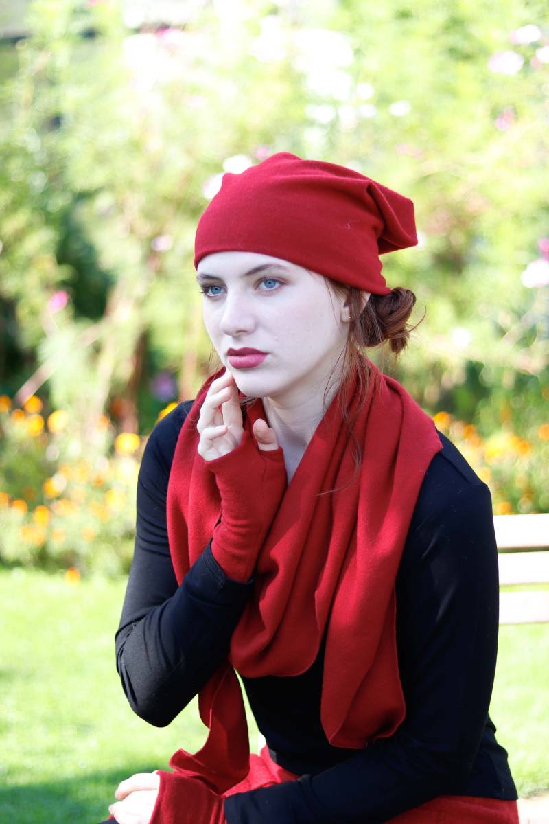 Mütze Beanie Merinowolle Rot von BasiaKollek