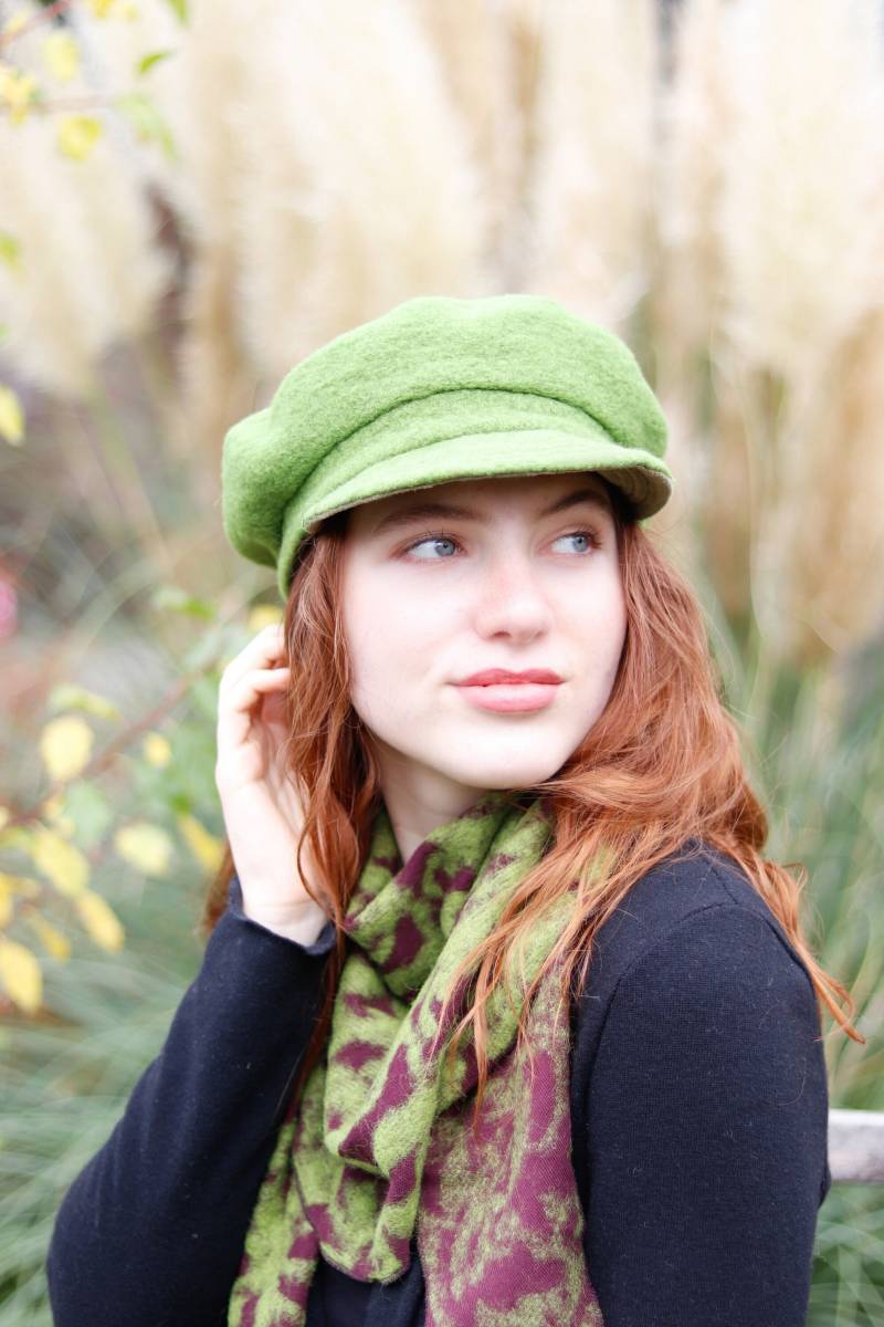 Schirmmütze Kappe Aus Wolle Apfelgrün von BasiaKollek
