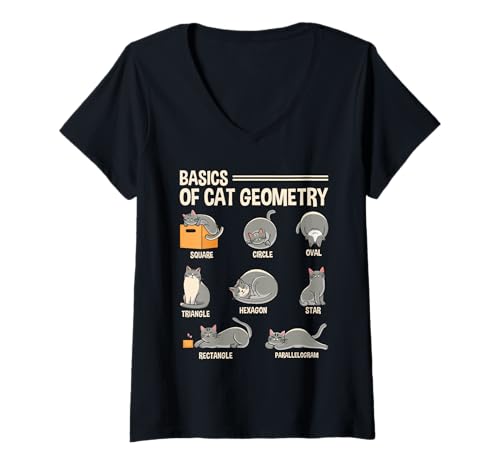 Damen Basic Cat Geometry Math Teacher Animal Pet Science Lover T-Shirt mit V-Ausschnitt Damen Basic Cat Geometry Math Teacher Animal Pet Science Lover T-Shirt mit V-Ausschnitt von Basic Cat Geometry Math Tee