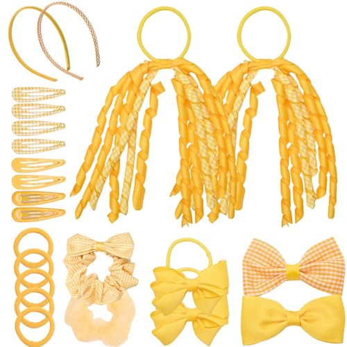 Basic Sense Gingham Mädchen Haarschmuck Set 16 Stück Haargummis Pins Scrunchies Band Pferdeschwanz Halter Sommer Schule Karo Uniform Gelb von Basic Sense