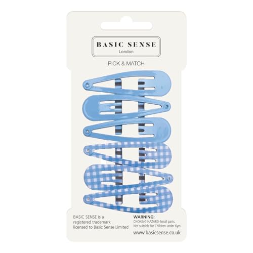 Basic Sense Haarklammern aus Metall mit Gingham-Karo-Muster, für Mädchen, Schule, Haar-Accessoires, 6 Stück, langlebig und stilvoll, Mittelblau von Basic Sense