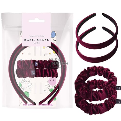 Basic Sense Samt-Haarband und Haargummi-Set für Mädchen, Uniform, passend zu Haar-Accessoires, Rot von Basic Sense